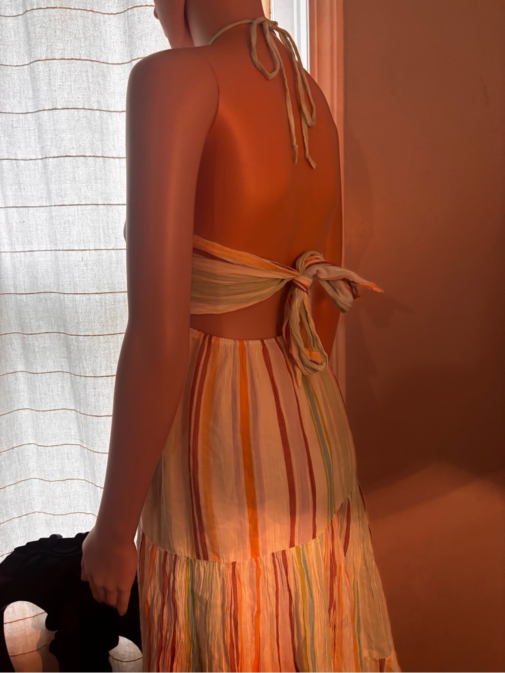 American Eagle Outfitters White Multicolor Striped Halter Maxi Dress - Picture 9 of 10